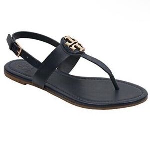 BRAND NEW Tory Burch size 7 black sandals with gold details and dust bag